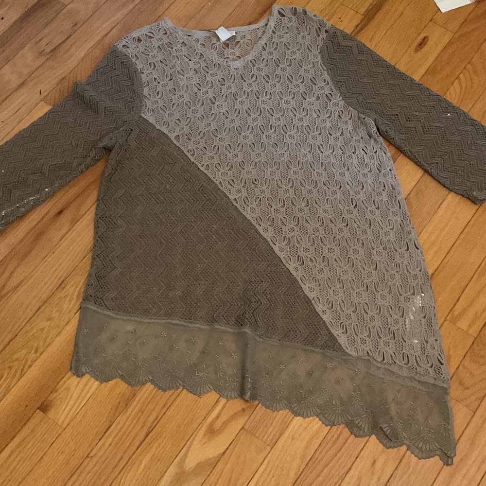 Chico's Beige Lace Overlay Top - Picture 4 of 5